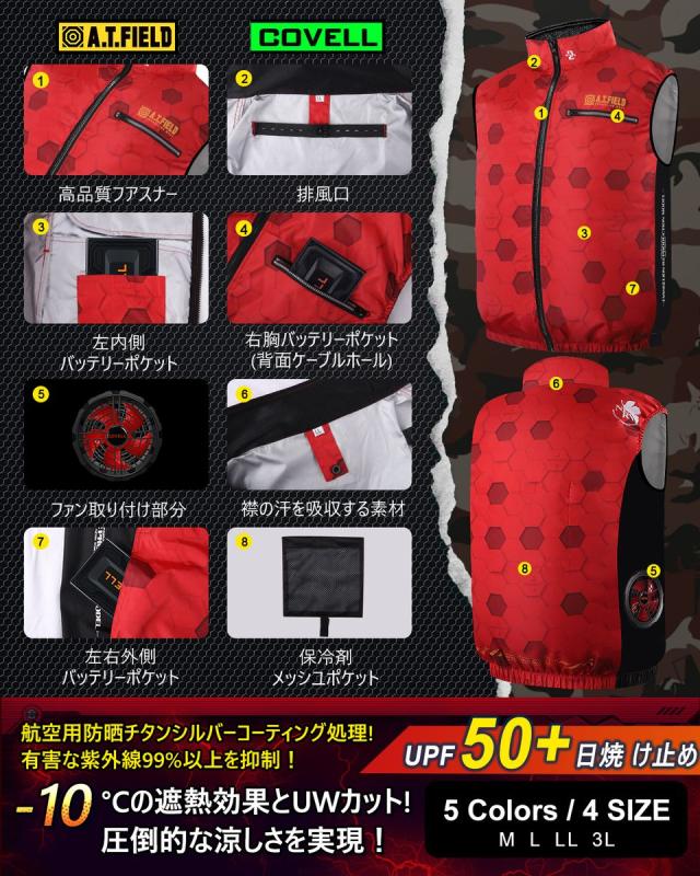 COVELL A.T.FIELD COVELL 空調冷風ベスト (30Vバッテリー＆ファンセット) Mサイズ レッド(2号機) MJ-EVA2026-red-M+30v01-FSZ返品種別B_3
