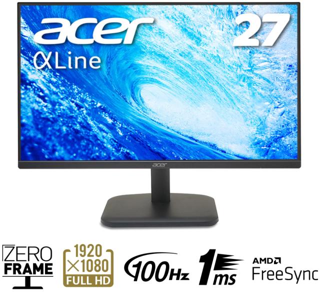 Acer｜エイサー 液晶ディスプレイ(27型/VA/FullHD 1920×1080/100Hz/1ms/HDMI1.4/ミニD-Sub/3年保証)(ブラック) EK271Hbi返品種別A