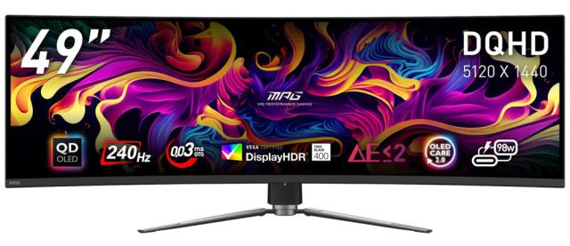 MSI｜エムエスアイ MPG 491CQPX QD-OLED ゲーミング液晶ディスプレイ(49型/曲面型/QD-OLED/DQHD 5120×1440/240Hz/0.03ms/HDR400/HDMI2.1/DP1.4a/USB TYPE-C/VESA/PIP・PBP対応/3年保証)(ブラック)[MPG491CQPXQDOLED] 返品種別B