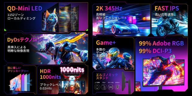 Titan Army｜タイタンアーミー P275MS PRO ゲーミング液晶ディスプレイ(27型/FAST IPS/WQHD 2560×1440/345Hz/1ms/HDR1000/HDMI2.1/DP1.4/PBP・PIP対応/VESA)(ブラック)[P275MSPRO] 返品種別A_1