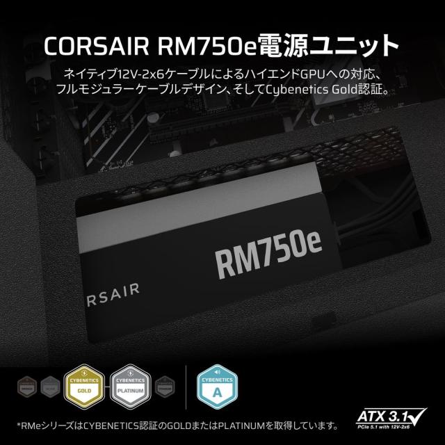CORSAIR｜コルセア CP-9020295-JP RM750e -2025- ATX 3.1準拠 PCIe 5.1対応 電源ユニット 750W （ブラック）[9020295JP] 返品種別B_1