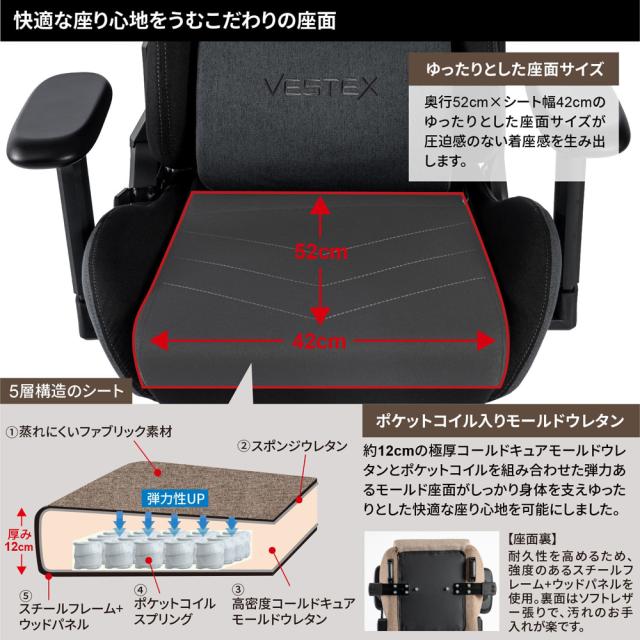 VESTEX(ベステックス) ゲーミングチェア S1シリーズ カラーファブリックモデル フットレストなし（ブラック） VES-S1BK返品種別A_7
