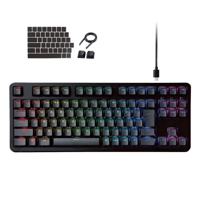 エレコム TK-VK310SBK メカニカルゲーミングキーボード 有線 着脱式ケーブル RGB(銀軸/スピードリニア)日本語配列 テンキーレス ネオクラッチキーキャップV custom[TKVK310SBK] 返品種別A