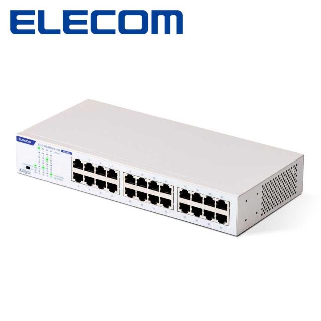 エレコム｜ELECOM EHC-G24MN4-HW スイッチングハブ 24ポート ギガビット 金属筐体 内蔵電源 静音ファンレス ループ検知 ラックマウント対応（ホワイト）[EHCG24MN4HW] 返品種別A 18,973円