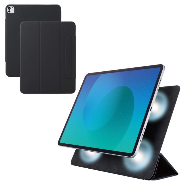 エレコム TB-A25PLWVPF2BK iPad Pro ケース 13インチ ( M4 ) マグネット着脱フラップ カバー 2アングル スタンド オートスリープ機能 軽量 薄型（ブラック）[TBA25PLWVPF2BK] 返品種別A