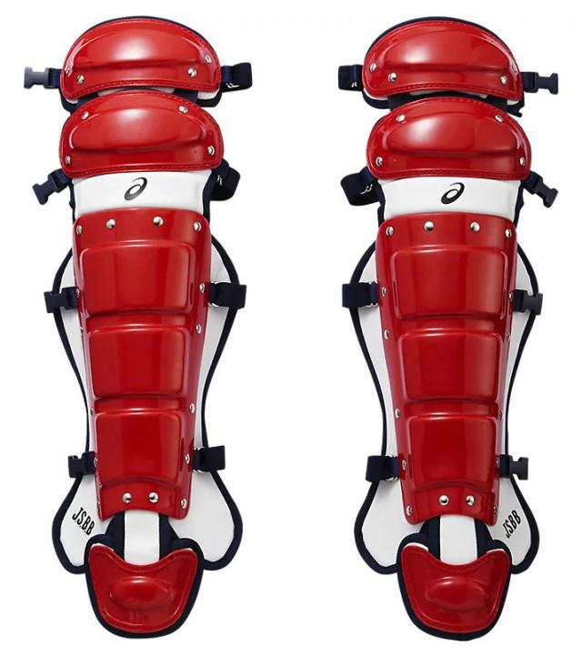 アシックス BPL471-2350-F 軟式用レガーズ（レッド×ネイビー