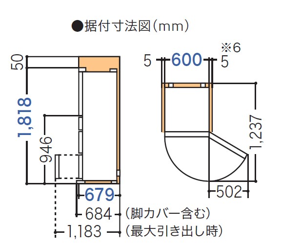 パナソニック   5ドア冷蔵庫グレインベージュ右