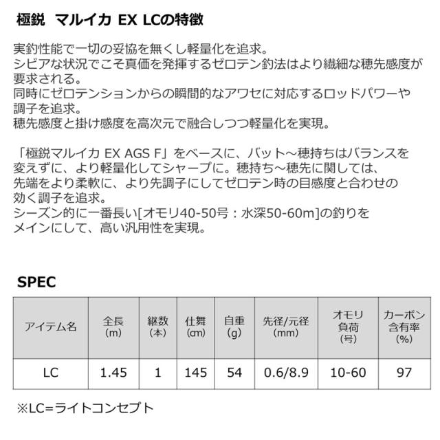 ダイワ 22 極鋭 マルイカ EX LC 1.45m 1本継 両軸用 DAIWA KYOKUEI MARUIKA EX LC 22 キョウエイ マルイカ EX LC返品種別A