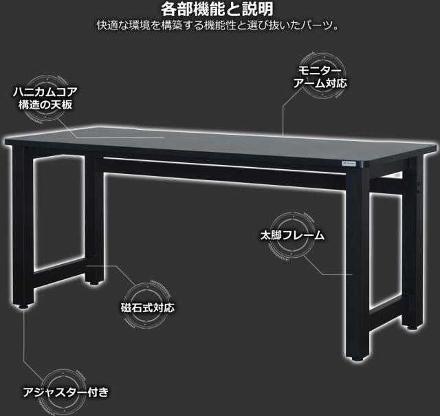 Contieaks(コンティークス) ゲーミングデスク ウルルV2（幅160cm・ブラック） 【メーカー直送品】 459729返品種別A_6