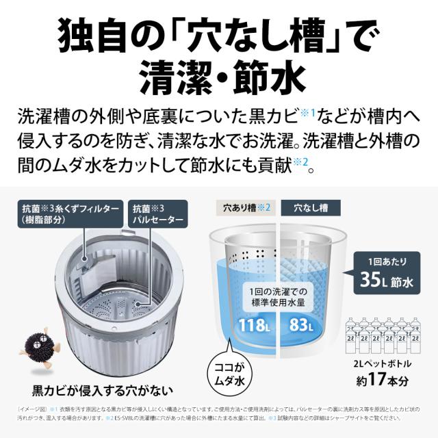 シャープ ES-SV8L-W 8.0kg 全自動洗濯機　ホワイト系SHARP[ESSV8LW] 返品種別A_4