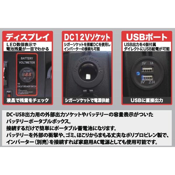 バッテリーボックス RK-DP001 バッテリーポータブルボックス ポータブル電源機能(USBソケット・シガーソケット)[RKDP001] 返品種別A