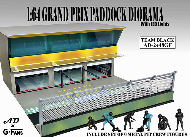 American Diorama 1/64 グランプリ パドック ジオラマ チームブラック【AD-2448】フィギュア  返品種別B