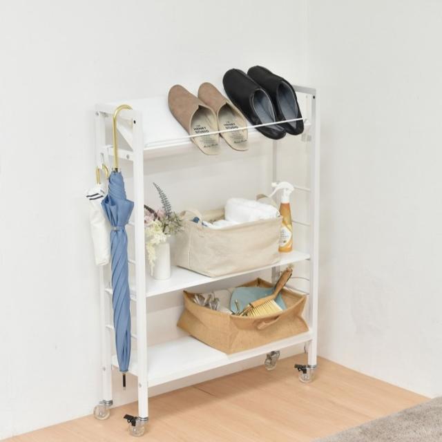 B.Bファニシング ONES0380MOWHT キャスター付 スリム収納ラック　棚KAKERU（ホワイト）B.B FURNISHING[ONES0380MOWHT] 返品種別A