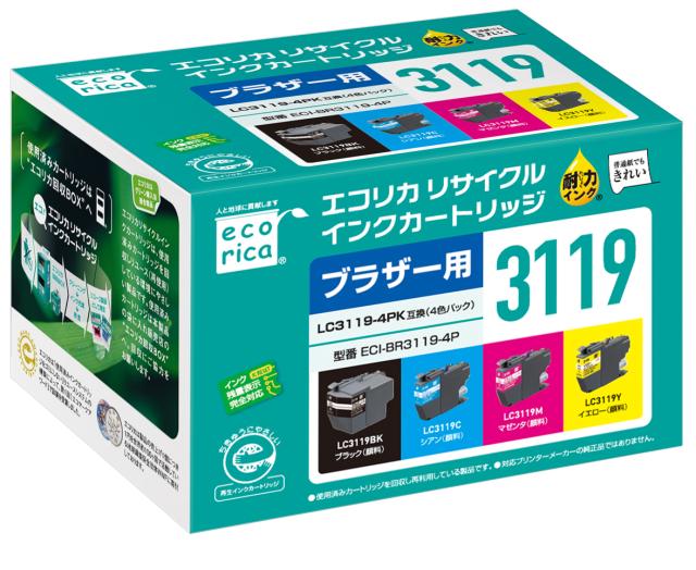 エコリカ ECI-BR3119-4P ［ブラザー LC3119-4PK 互換］リサイクルインク（4色パック）[ECIBR31194P] 返品種別A