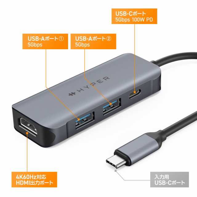 HYPER HP-HD41 HyperDrive 4-in-1 USB-C ハブ[HPHD41] 返品種別A