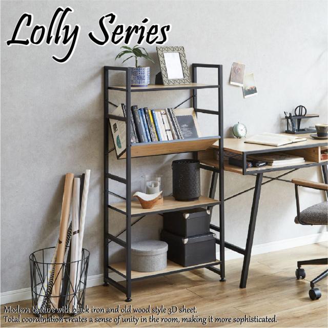 後藤家具物産・大川リビング木工社 KD-LOLLY-4SF ブラックアイアンと古木風3Dシートのモダンな4段シェルフ[KDLOLLY4SF] 返品種別A
