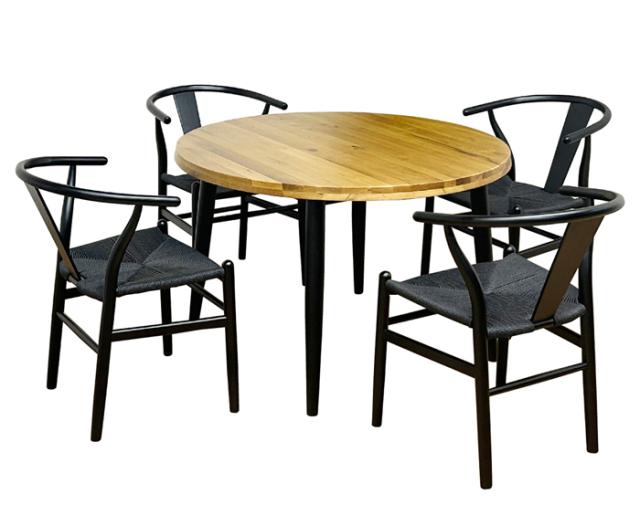 後藤家具物産・大川リビング木工社 幅110cmオー卓ダイニング5点セット（チェアーブラック＆ブラック） VT-01-EN-5-BKBK返品種別B