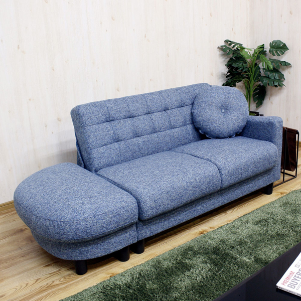 後藤家具物産・大川リビング木工社 SO-05K-BL 大容量の収納庫付 オシャレなコンパクトカウチソファー(ブルー)オットマン、クッション付き【他商品との同時購入不可】メーカー直送品(沖縄県・離島はお届け対象外となります)[SO05KBLオオカワ] 返品種別B