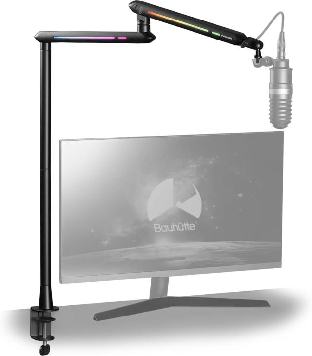 バウヒュッテ トールマイクアーム Bauhutte TALL MIC ARM　高さ調節3段階　変換アダプター付　クランプ式 BMA-111MK-BK返品種別A