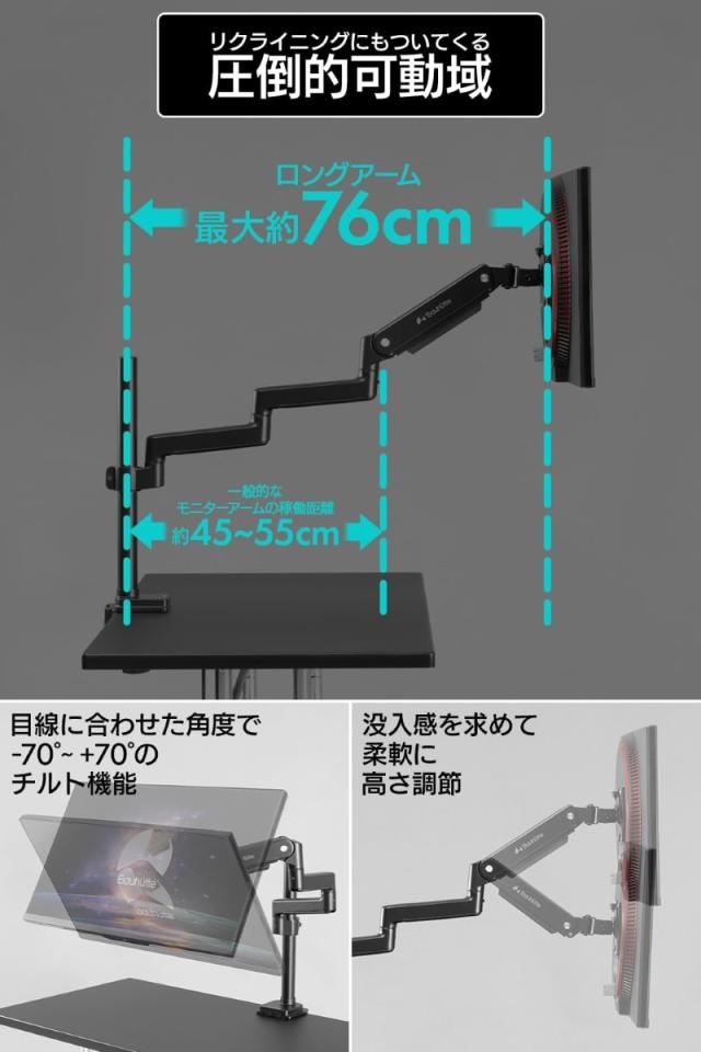 バウヒュッテ ロングモニターアームMS シングルタイプ（ブラック） BMA-1MS-BK返品種別A_2