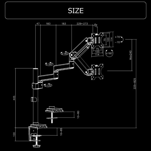 バウヒュッテ ロングモニターアームMS シングルタイプ（ブラック） BMA-1MS-BK返品種別A_6