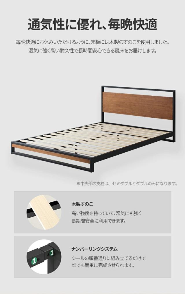 ZINUS JAPAN(ジヌス) Suzanne スチール＆ウッド ベッドフレーム ヘッド