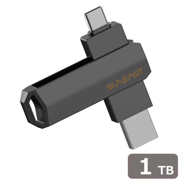 SUNEAST｜サンイースト SE-PS0001T2LO1BF 外付けSSD スティック型 Revolve R10 シリーズ 1TB Type-C/USB-A両対応（クロムブラック）[SEPS0001T2LO1BF] 返品種別B