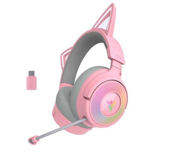 Razer RZ04-05170200-R3M1 【国内正規品】Kraken Kitty V3 Pro ゲーミング用 ワイヤレス RGB ネコミミヘッドセット (Quartz Pink Edition)[RZ0405170200R3M1] 返品種別A