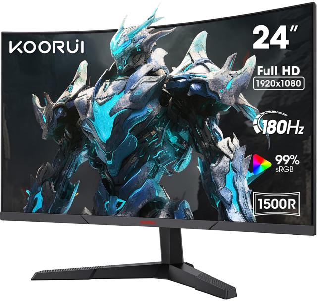 KOORUI｜クールイ 24E6CA ゲーミング液晶ディスプレイ(24型/湾曲/VA/FullHD 1920×1080/180Hz/1ms/HDR10/HDMI2.0/DP/VESA)(ブラック)[24E6CA] 返品種別A