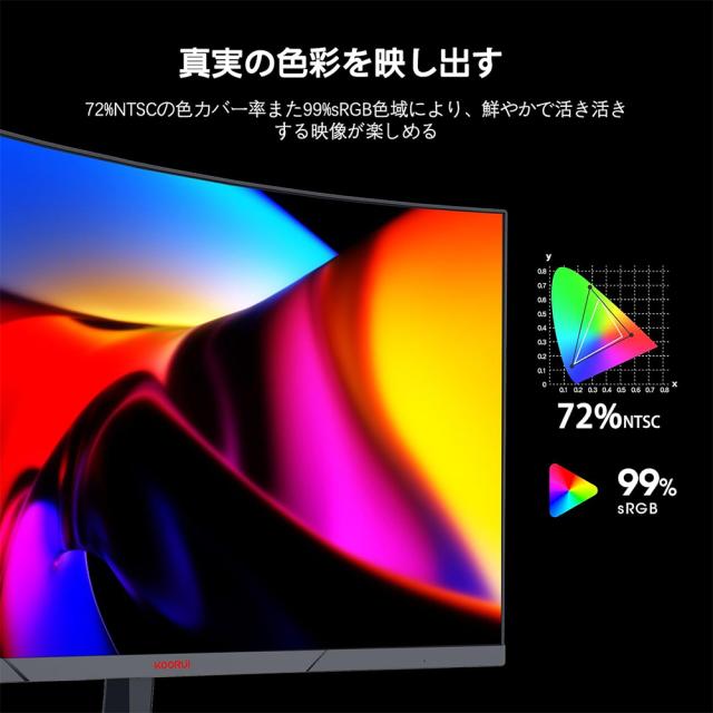 KOORUI｜クールイ 24E6CA ゲーミング液晶ディスプレイ(24型/湾曲/VA/FullHD 1920×1080/180Hz/1ms/HDR10/HDMI2.0/DP/VESA)(ブラック)[24E6CA] 返品種別A_4