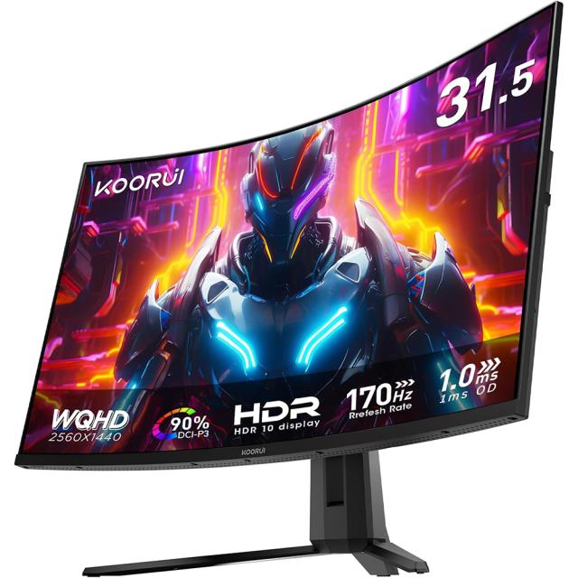 KOORUI｜クールイ G3221SC ゲーミング液晶ディスプレイ(31.5型/湾曲/Fast VA/WQHD 2560×1440/170Hz/1ms/HDR10/HDMI2.0/DP1.2/VESA)(ブラック)[G3221SC] 返品種別A