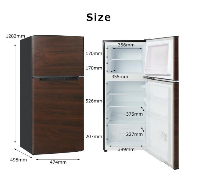 ウィンコド TH-138L2-WD 138L 2ドア冷蔵庫（直冷式）【右開き】ウッド