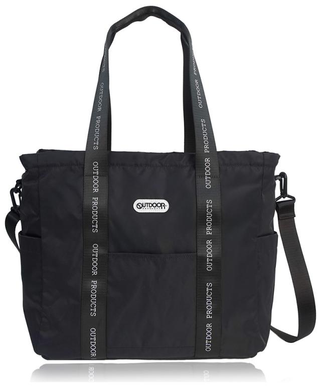 OUTDOOR PRODUCTS ラスターツイル ロゴプリント トートショルダーバッグ（ブラック） アウトドアプロダクツ 22469152-BLK返品種別A
