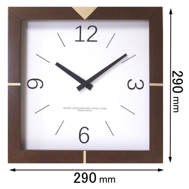 フォーカス・スリー 電波掛け時計Focus Three　スクエアエッジクロック（ブラウン） V-0035(BR)[V0035BR] 返品種別A 7,821円