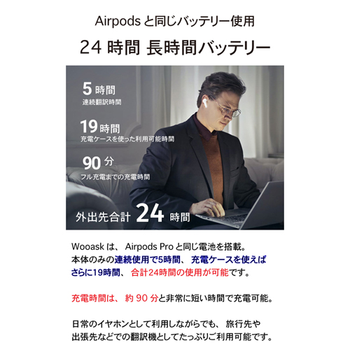 ウェザリージャパン AI翻訳機能付き　完全ワイヤレスBluetoothイヤホン　オフライン版（ホワイト） M6 PLUS(WOOASK)返品種別A_14