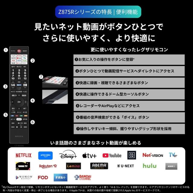 REGZA（レグザ） 85V型 Mini LED液晶テレビ［BS・CS 4Kチューナー内蔵 /タイムシフトマシン搭載］ 85Z875R返品種別A_13