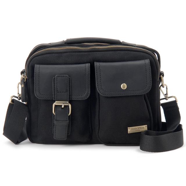 モンテスピガ MOSWMTP035BK ショルダーバッグ　コットン＆オイルレザー（ブラック）monte SPIGA[MOSWMTP035BK] 返品種別B