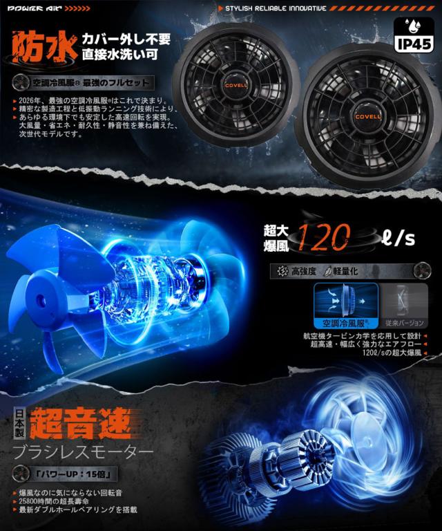 COVELL 空調冷風服フルセット(長袖タイプウェア＆36Vバッテリーファン付き) 5Lサイズ ブラック  CX-P002-Black-5L-36V返品種別B_6