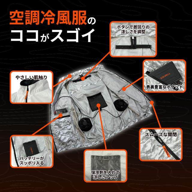COVELL 空調設備冷風服フルセット(半袖印字機御召しもの＆30V蓄電池愛好者付き添い人) L大きさ 濃紺色 綿100％印字機  P003-Blue-L-30V返品カテゴリー化B