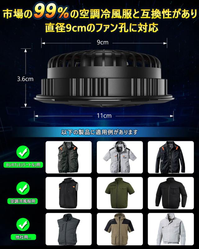 COVELL 空調設備冷風服フルセット(半袖印字機御召しもの＆30V蓄電池愛好者付き添い人) M大きさ 黒いこと 綿100％印字機  P003-Black-M-30V返品カテゴリー化B