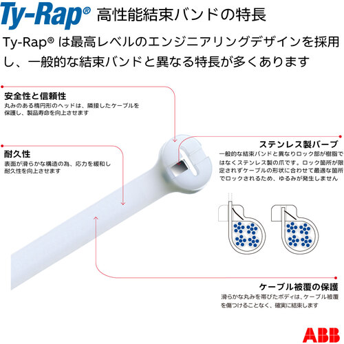 ABB TYH28M 高性能ケーブルタイ(結束バンド) 耐熱グレード 淡青色 (大袋) 幅4.8×長さ360mm 1000本入り[TYH28MABB] 返品種別B_3