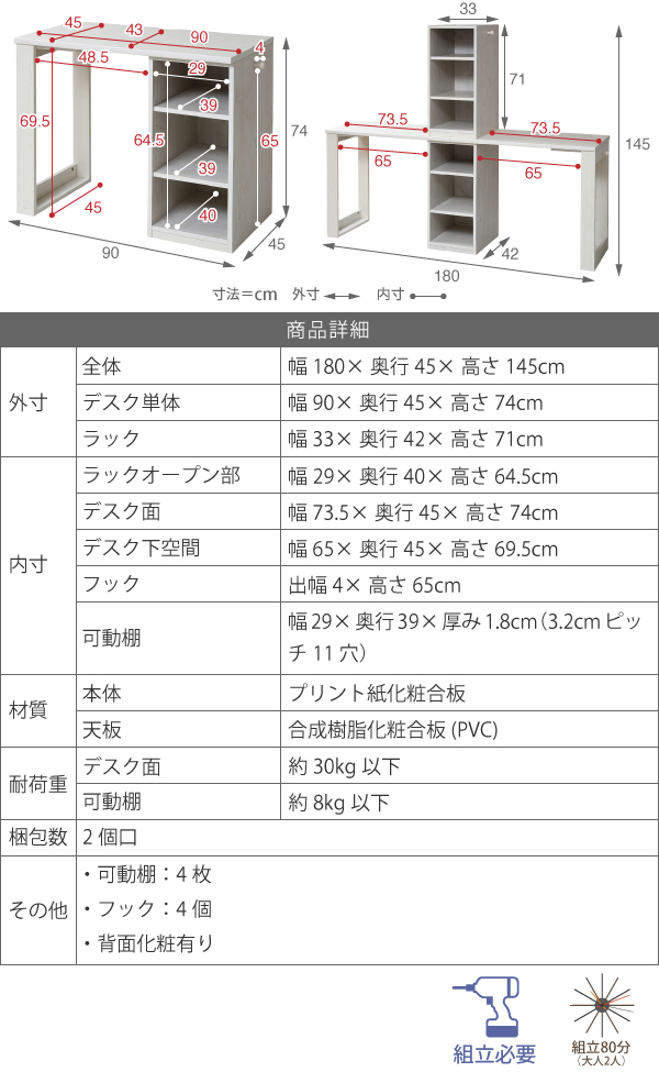 JK-PLAN(ジェイケイ・プラン) シリーズコンパクトツインデスクラック＆ラックセットタイプ(ホワイト) ウィッツ FWD-0001SET-WH返品種別A_14