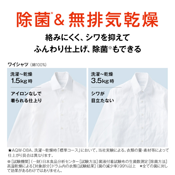 アクア AQW-D8A-L-W 8.0kg ドラム式洗濯乾燥機【左開き】ホワイトAQUA[AQWD8ALW] 返品種別A