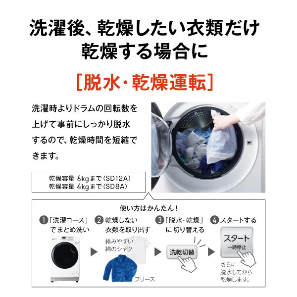 アクア AQW-SD8A-L-W 8.0kg ドラム式洗濯乾燥機【左開き】ホワイトAQUA まっ直ぐドラム[AQWSD8ALW] 返品種別A