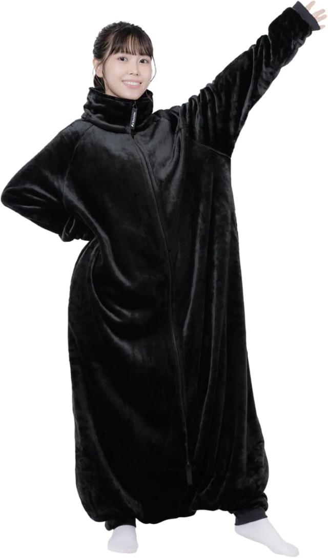 バウヒュッテ はだけない着る毛布（ブラック・M） Bauhutte　WEARBLE BLANKET　着る毛布　全身タイプ HFD-HB25-M-BK返品種別A