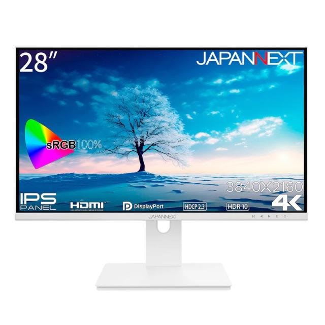 JAPANNEXT｜ジャパンネクスト JN-IPS28UHDR-W 液晶ディスプレイ(28型/IPS/4K UHD 3840×2160/60Hz/2ms/HDR10/HDMI2.0/DP1.2/VESA)(ホワイト)[JNIPS28UHDRW] 返品種別A