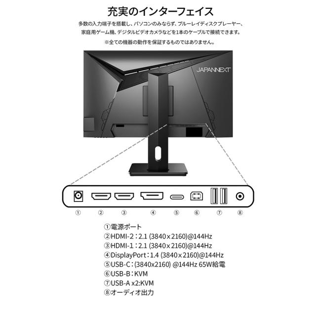 JAPANNEXT｜ジャパンネクスト JN-IPS28G144U-HSPC6 ゲーミング液晶ディスプレイ(28型/IPS(AAS)/4K 3840×2160/144Hz/1ms/HDR10/HDMI2.1/DP1.4/USB TYPE-C/VESA/PIP・PBP対応/2年保証)(ブラック)[JNIPS28G144UHSPC6] 返品種別A_11