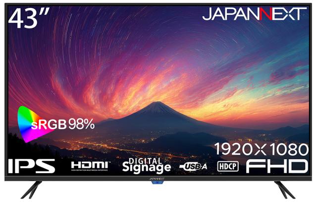 JAPANNEXT｜ジャパンネクスト JN-IPS43FHD2-U サイネージ液晶ディスプレイ(43型/IPS(ADS)/FullHD 1920×1080/60Hz/8ms/HDMI1.4/VESA/2年保証)(ブラック)[JNIPS43FHD2U] 返品種別A_1