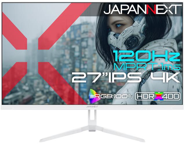 JAPANNEXT｜ジャパンネクスト JN-IPS27G120U-W ゲーミング液晶ディスプレイ(27型/IPS(ADS)/4K UHD 3840×2160/120Hz/1ms/HDR400/HDMI2.1/DP1.4/VESA)(ホワイト)[JNIPS27G120UW] 返品種別A