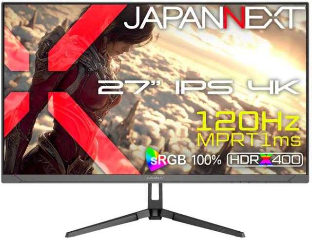 JAPANNEXT｜ジャパンネクスト JN-I27G120U2 ゲーミング液晶ディスプレイ(27型/IPS(ADS)/4K UHD 3840×2160/120Hz/1ms/HDR400/HDMI2.1/DP1.4/VESA)(ブラック)[JNI27G120U2] 返品種別A